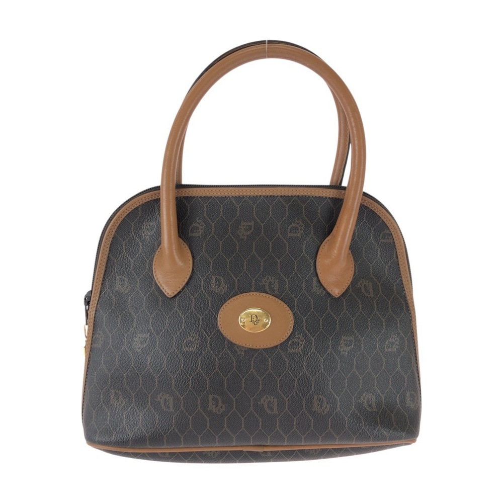 Christian Dior Vintage Honeycomb Pattern Brown Handbag with Gold Hardware